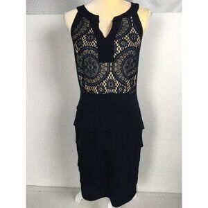 En Focus Lace Overlay Sleeveless Black Cocktail Dress Size 8 With Tiered Skirt
